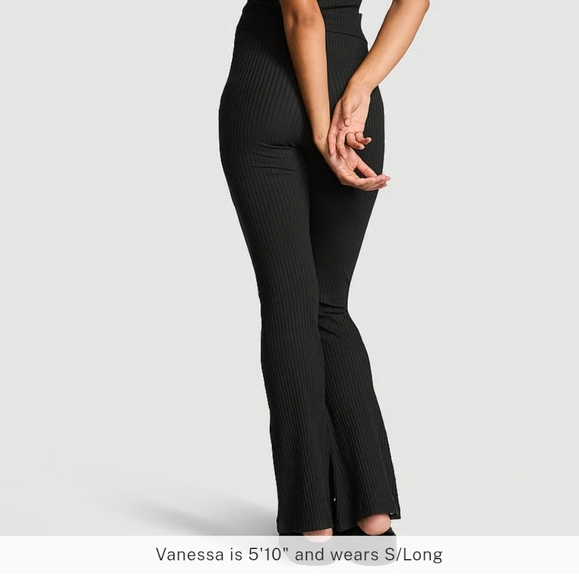 Victoria's Secret Ribbed Black Flare Stretch Lounge Pants BLACK LARGE - Picture 2 of 7